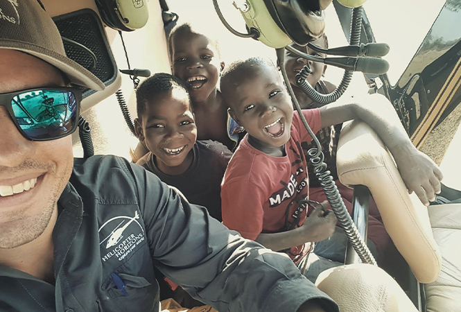 Kids riding in the helicopter